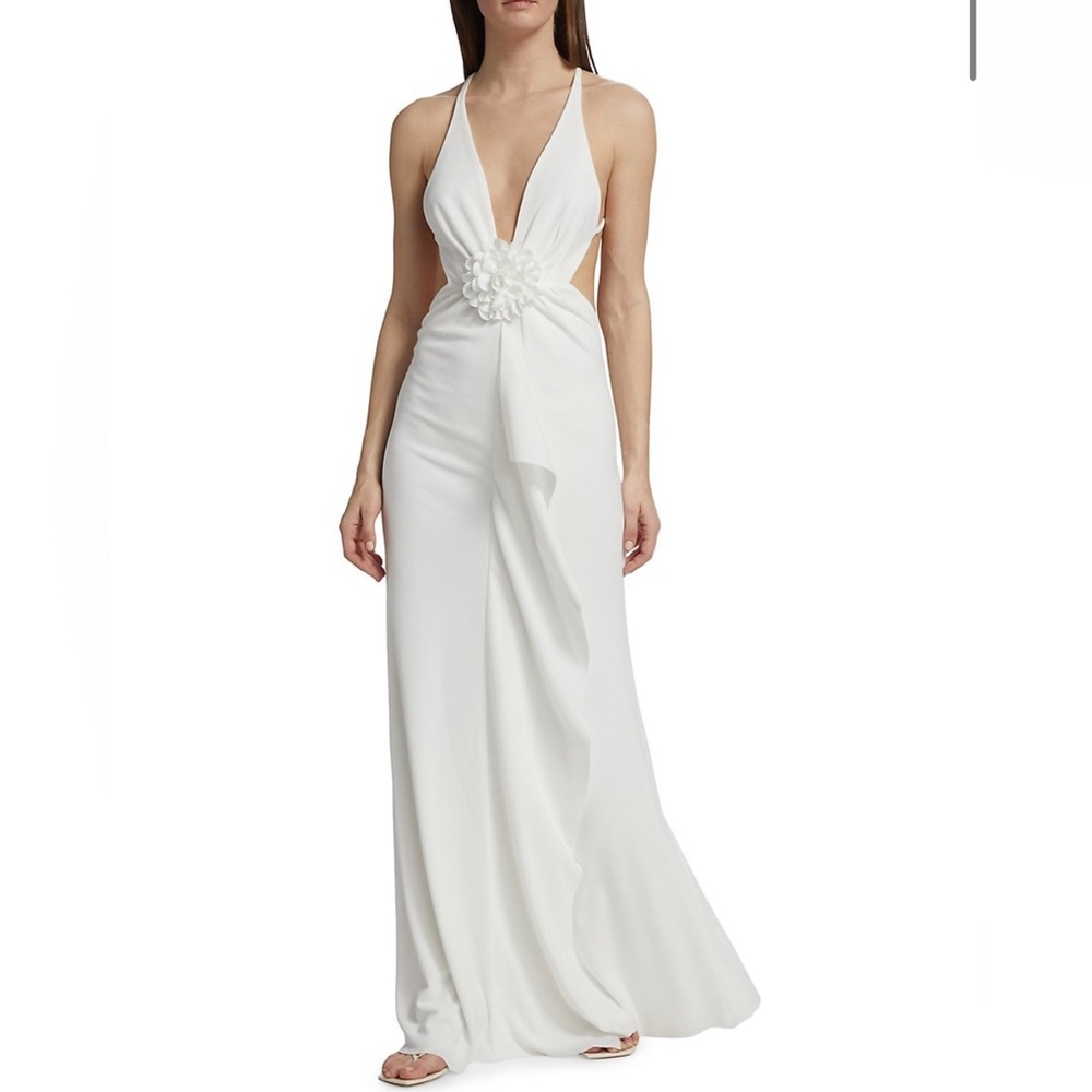 Ronny Kobo Ravenna Floral Appliqué Plunge Gown